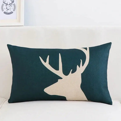 Dark teal pillow cover 30x50cm with cream deer silhouette and antlers from decorbites geometric elk collection for living room decor