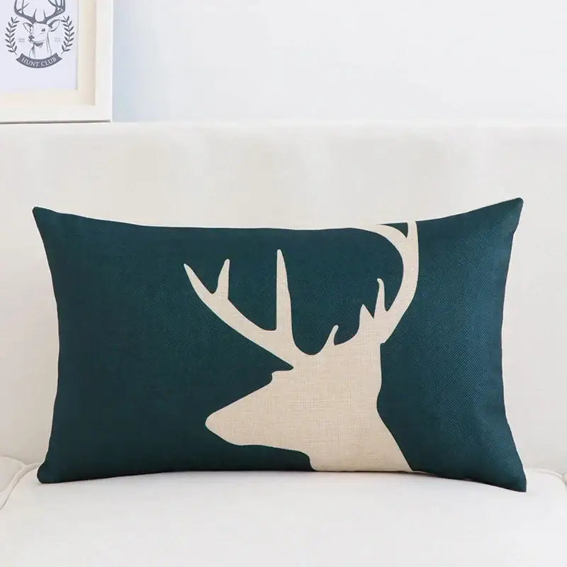 Dark teal pillow cover 30x50cm with cream deer silhouette and antlers from decorbites geometric elk collection for living room decor