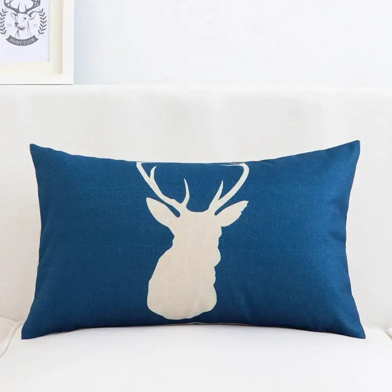 Modern navy and beige pillow cover 30x50cm featuring a cream deer silhouette decorbites geometric elk design for living room decor