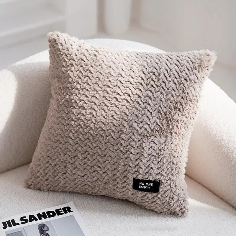 Beige textured knit cushion cover with decorbites geometric texture plush and no one empty label for living room decor