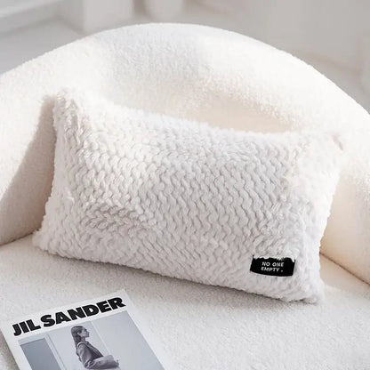 White rectangular cushion cover with decorbites geometric texture plush and no one empty black label for living room decor