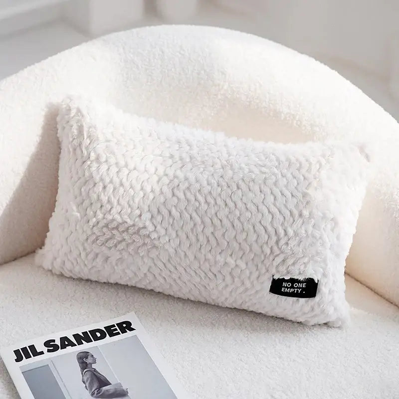 White rectangular cushion cover with decorbites geometric texture plush and no one empty black label for living room decor