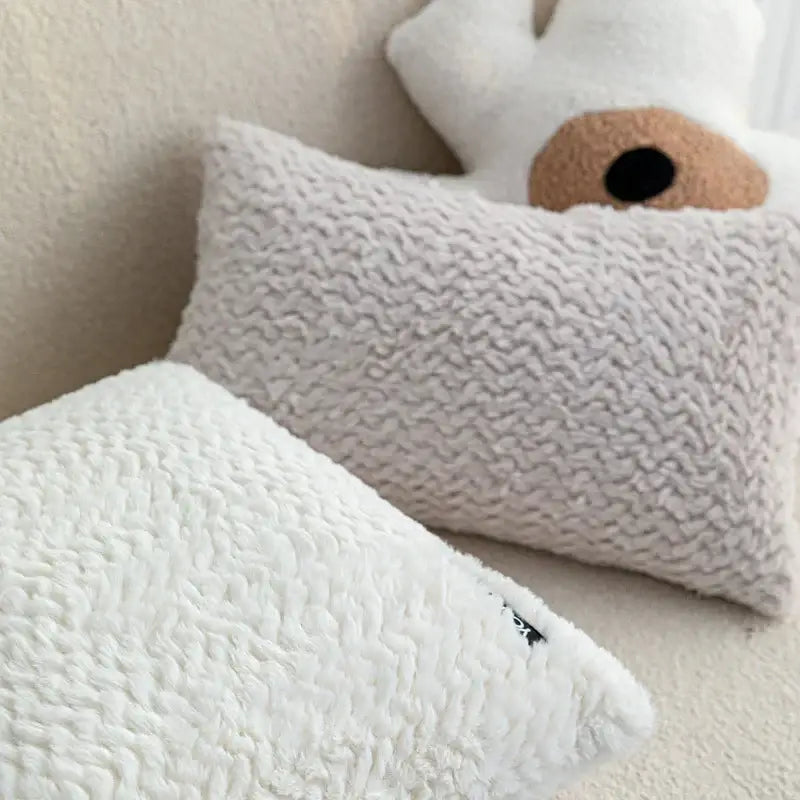 White plush rectangular cushion cover with decorbites geometric texture plush surface for modern living room decor