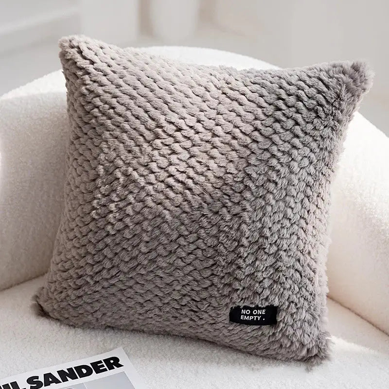 A cozy gray knitted cushion cover with decorbites geometric texture plush pattern for modern living room decor