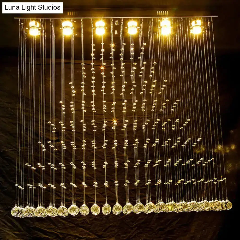 DecorBites™ contemporary crystal ball cascade flush ceiling light with nickel finish and faceted crystal beads