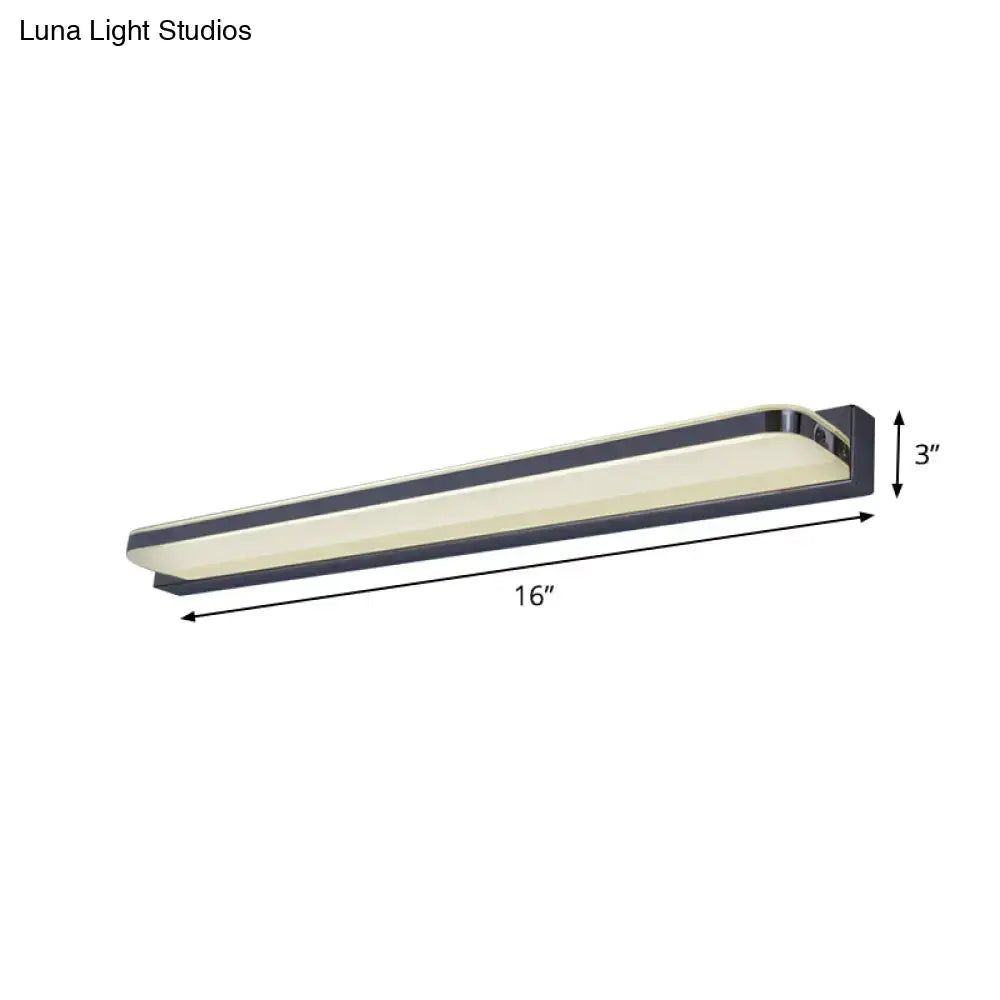Modern nickel finish led vanity sconce with sleek black frame and frosted glass diffuser for bathroom wall lighting