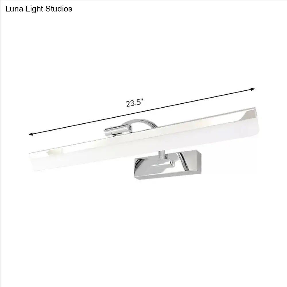 Modern nickel finish rectangular led vanity light with chrome finish and frosted glass diffuser emits white light