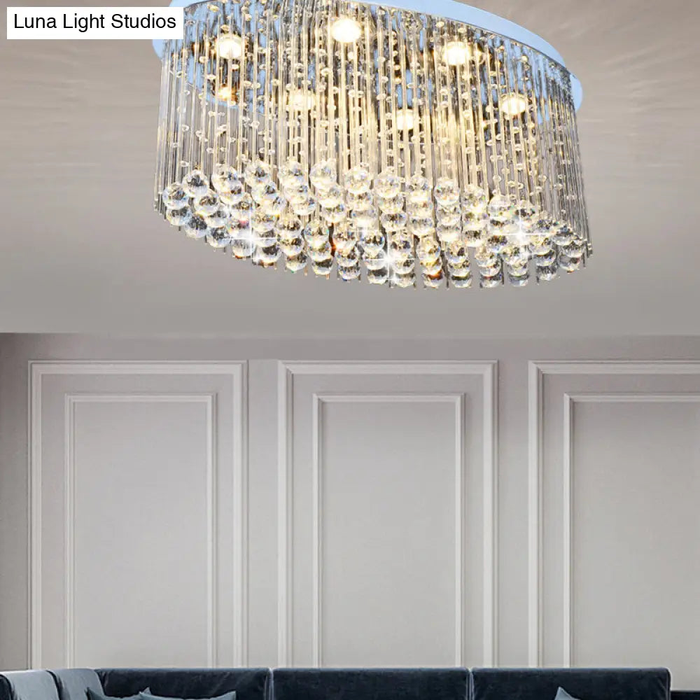 DecorBites™ DecorBites™ Modern Nickel Oval Flush Mount Crystal Ceiling Light - 6 Heads - Dining Room