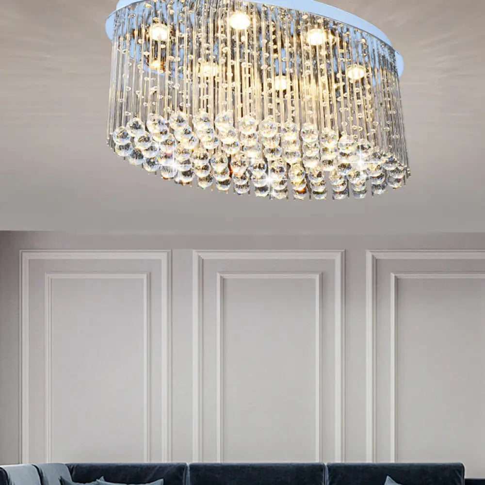 DecorBites™ DecorBites™ Modern Nickel Oval Flush Mount Crystal Ceiling Light - 6 Heads - Dining Room