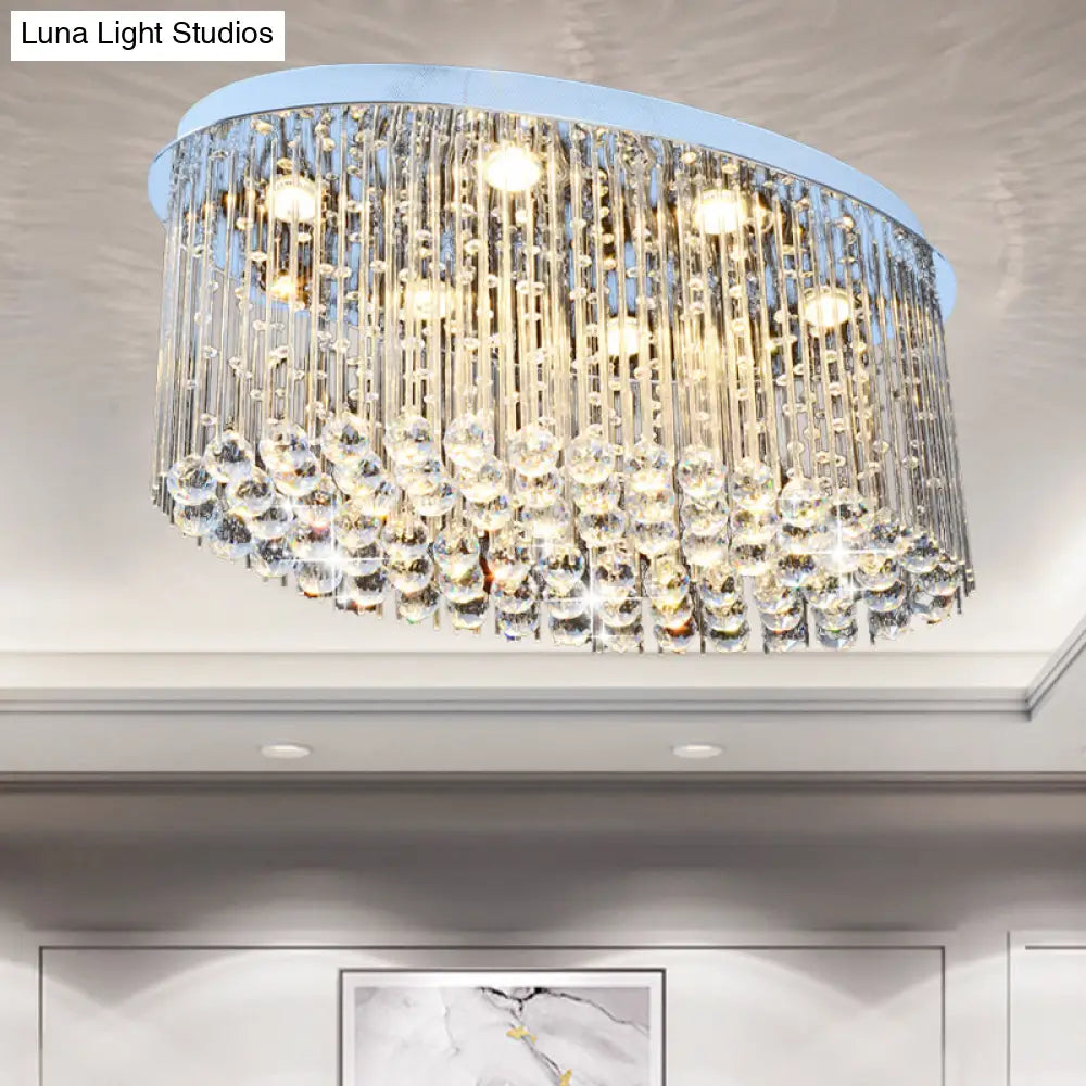 DecorBites™ DecorBites™ Modern Nickel Oval Flush Mount Crystal Ceiling Light - 6 Heads - Dining Room