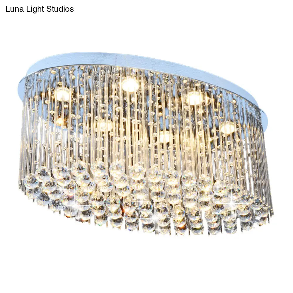 DecorBites™ DecorBites™ Modern Nickel Oval Flush Mount Crystal Ceiling Light - 6 Heads - Dining Room