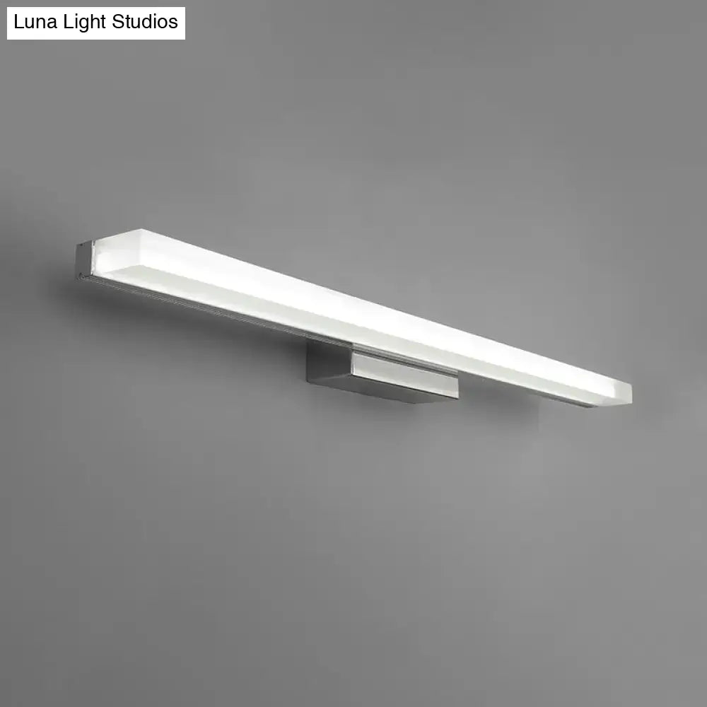 Modern nickel rectangular led wall light with polished chrome frame and white diffuser for bathroom vanity fixture