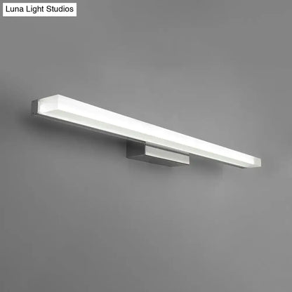 Modern nickel rectangular led wall light with polished chrome frame and white diffuser for bathroom vanity fixture