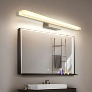 Modern nickel rectangular led wall light with sleek silver finish and warm white illumination for bathroom vanity use