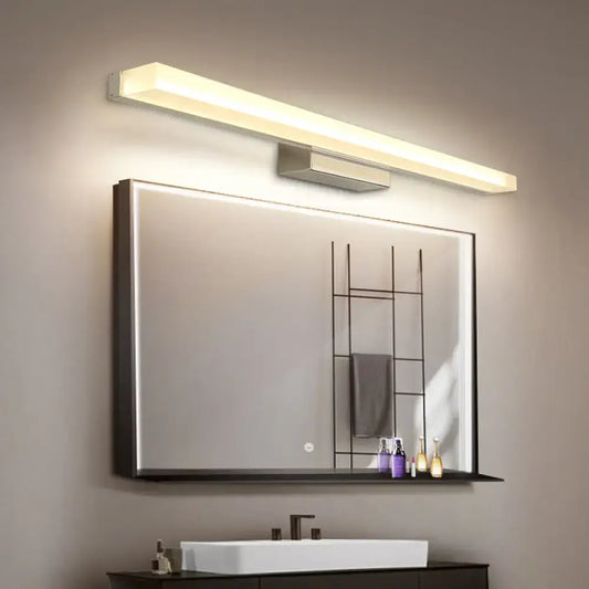 Modern nickel rectangular led wall light with sleek silver finish and warm white illumination for bathroom vanity use