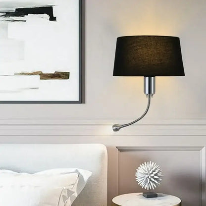 Black fabric lampshade wall lamp with sleek chrome arm from decorbites elegant fabric wall bedroom reading light