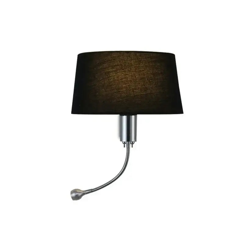 Modern nordic beige elegant fabric wall lamp with black fabric lampshade and chrome gooseneck arm for bedroom reading light