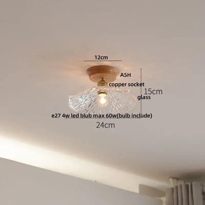 Modern nordic decorbites clear glass ceiling lamp with fluted design and ash wood mount featuring clear glass led light