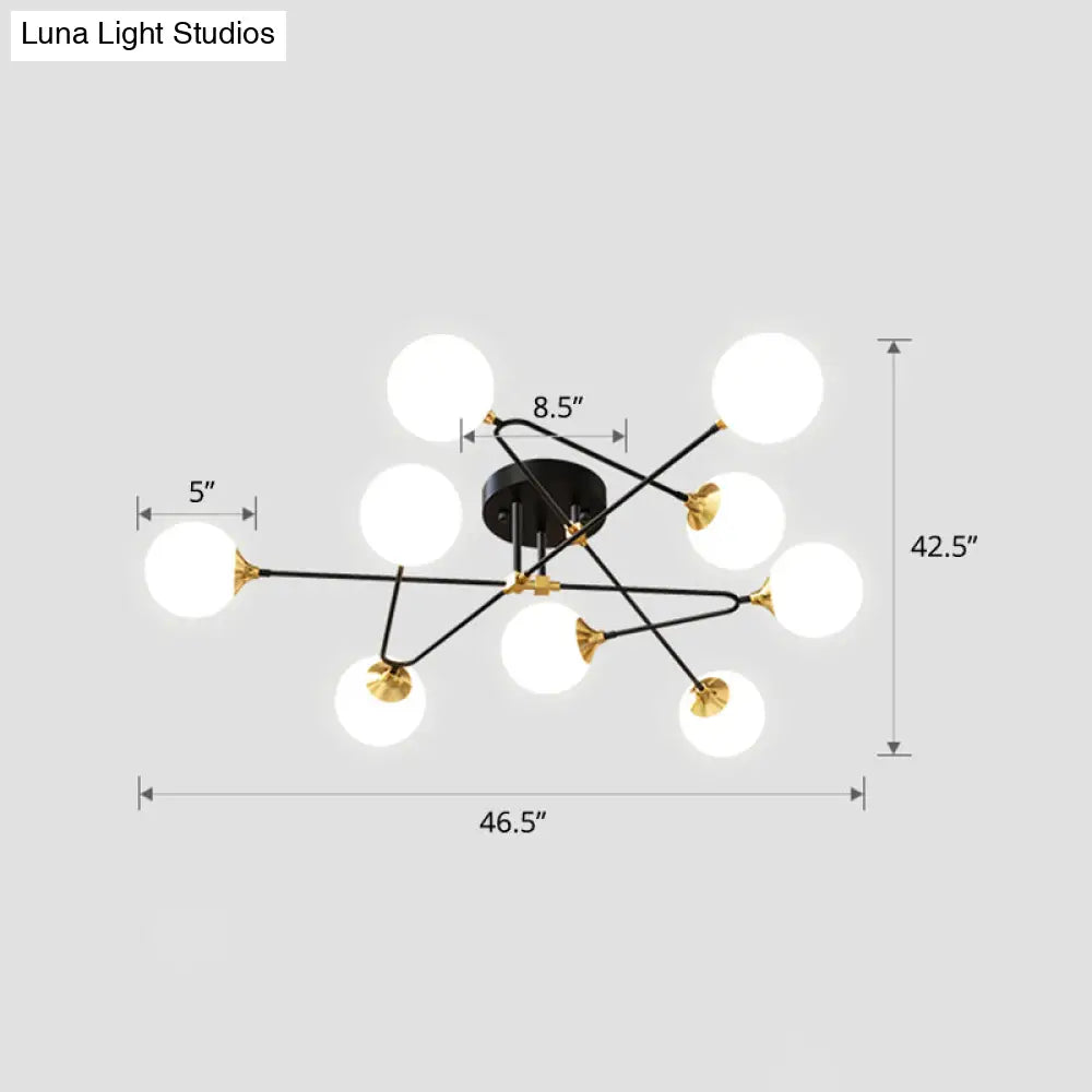 DecorBites™ DecorBites™ Modern Nordic Black-Brass Semi Flush Mount Chandelier for Bedroom Lighting with Milky Glass Ball