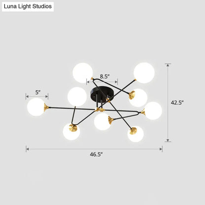 DecorBites™ DecorBites™ Modern Nordic Black-Brass Semi Flush Mount Chandelier for Bedroom Lighting with Milky Glass Ball