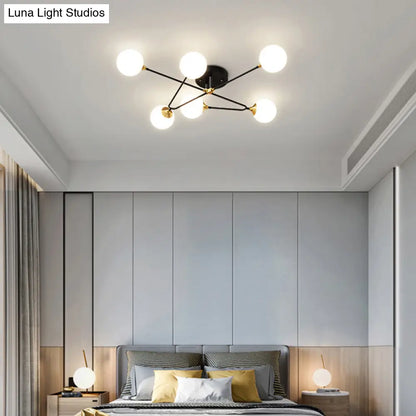 DecorBites™ DecorBites™ Modern Nordic Black-Brass Semi Flush Mount Chandelier for Bedroom Lighting with Milky Glass Ball