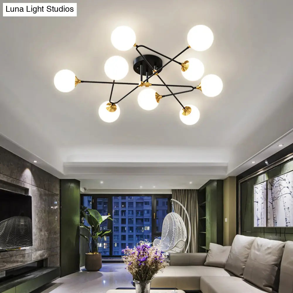 DecorBites™ DecorBites™ Modern Nordic Black-Brass Semi Flush Mount Chandelier for Bedroom Lighting with Milky Glass Ball