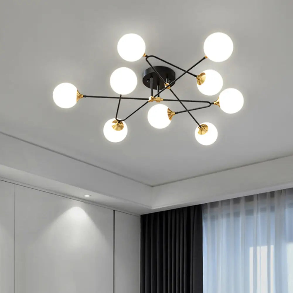 DecorBites™ DecorBites™ Modern Nordic Black-Brass Semi Flush Mount Chandelier for Bedroom Lighting with Milky Glass Ball