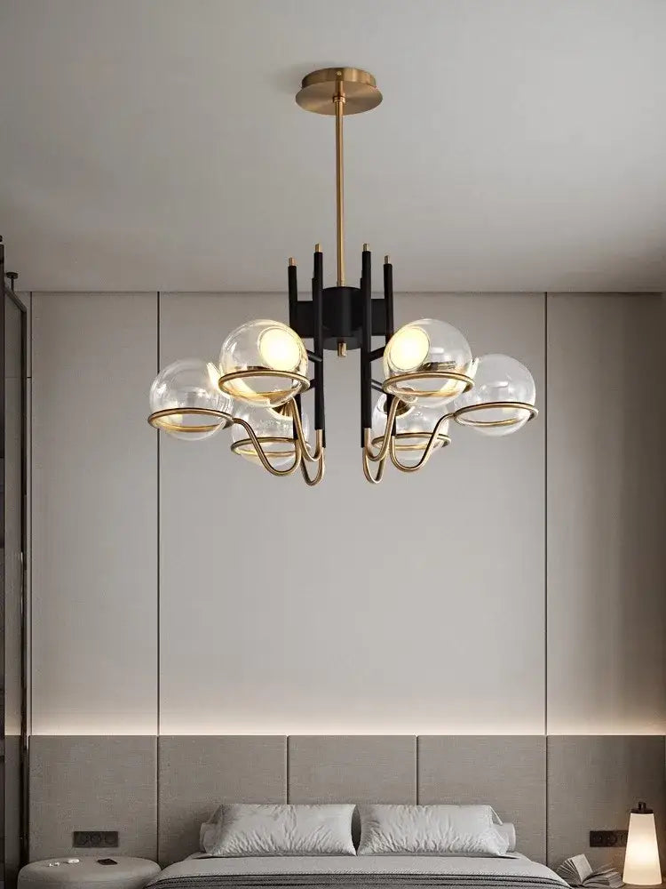 Modern nordic black and gold decorbites clear glass ball pendant light with brass and black chandelier design