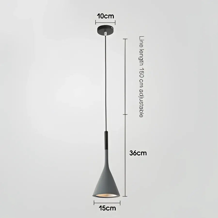 Modern nordic black metal pendant light with gray conical shade and adjustable 150 cm line length for bedroom use