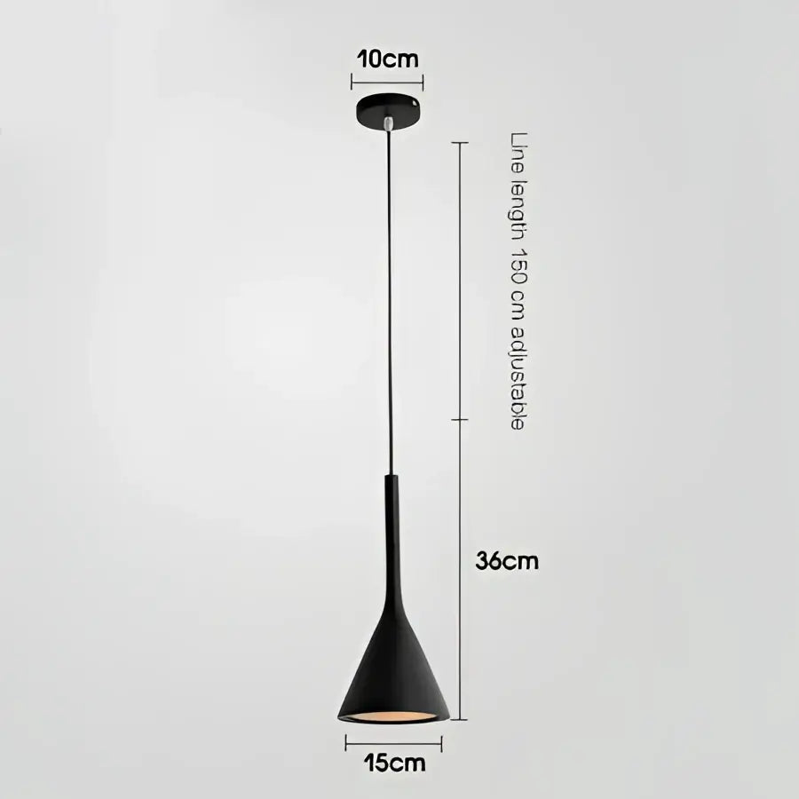 Modern nordic black metal pendant light with conical design and adjustable 150 cm line for bedroom use