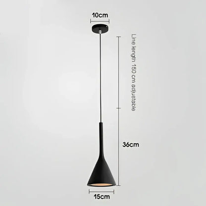 Modern nordic black metal pendant light with conical design and adjustable 150 cm line for bedroom use