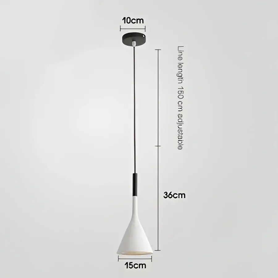A sleek modern nordic black metal pendant light with a white conical shade and adjustable 160 cm cord for bedroom use
