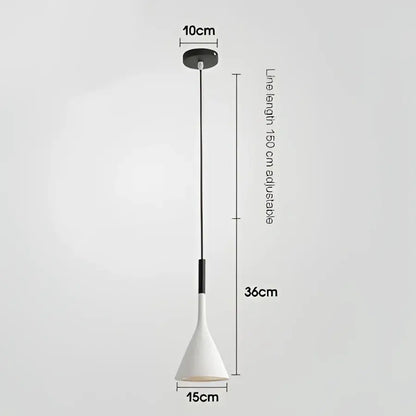 A sleek modern nordic black metal pendant light with a white conical shade and adjustable 160 cm cord for bedroom use