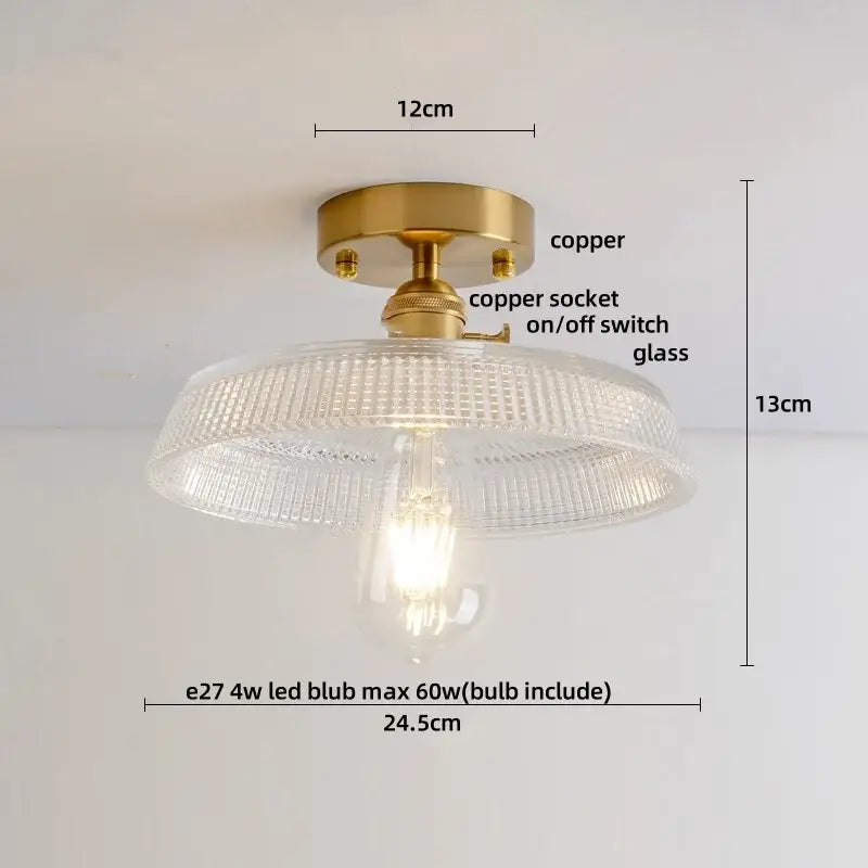 Modern nordic brass ceiling light with diamond glass led ribbed glass shade for bedroom glass led ceiling lighting