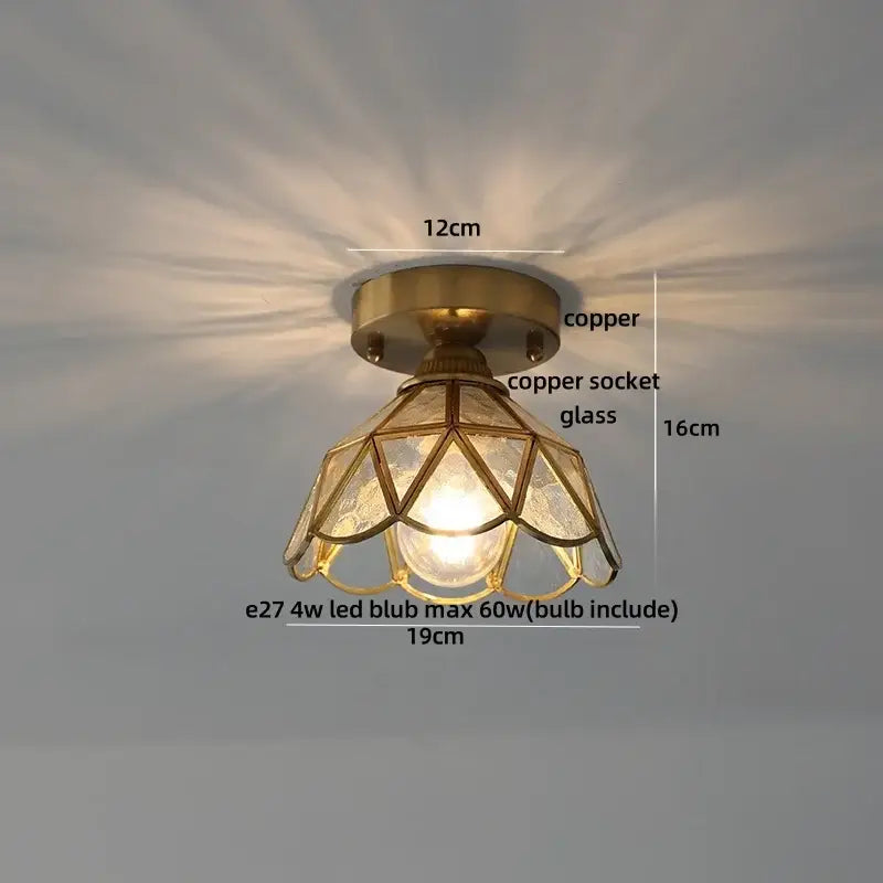 Vintage-style modern nordic brass ceiling light with geometric diamond glass led shade for bedroom glass led ceiling lights