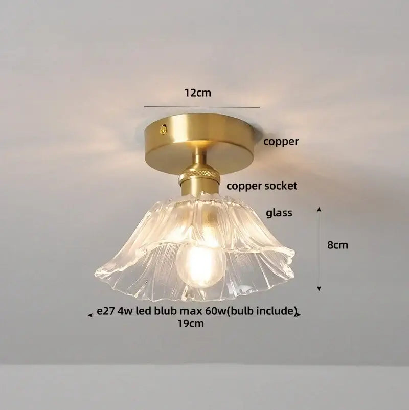 Modern nordic brass diamond glass led ceiling light with fluted glass shade for warm bedroom illumination