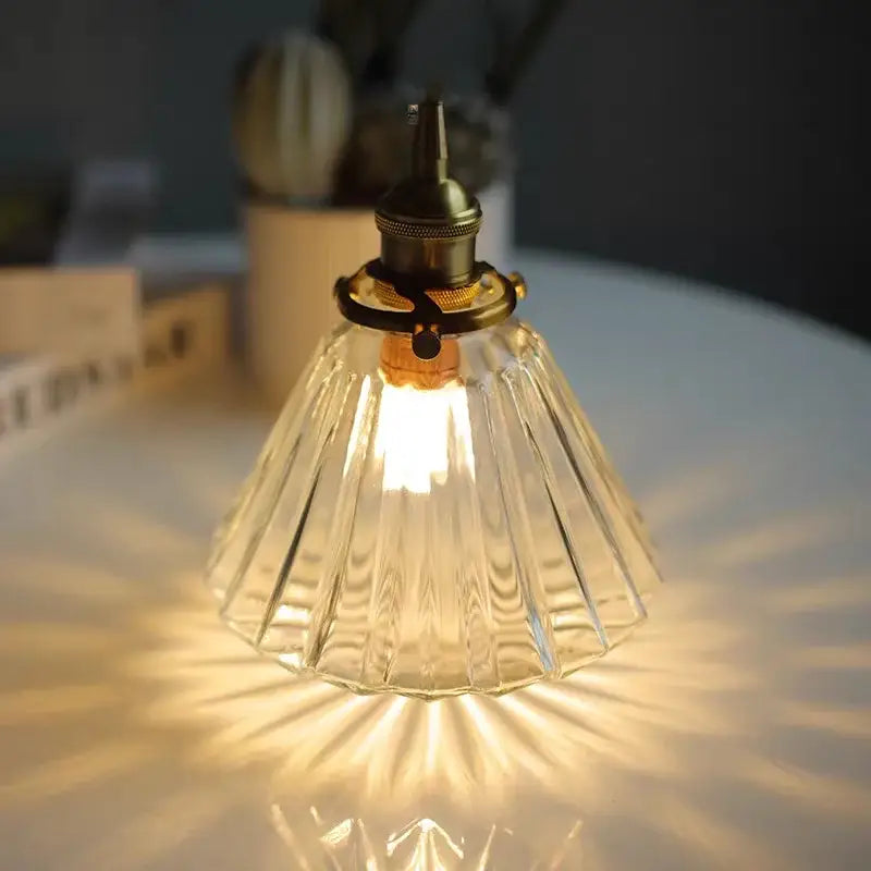 Modern nordic brass and diamond glass led ceiling light featuring a clear fluted glass led ceiling pendant lamp