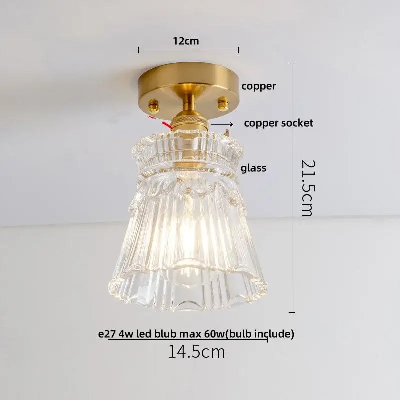 Modern nordic led ceiling light with clear fluted diamond glass led lampshade and brass copper finished base