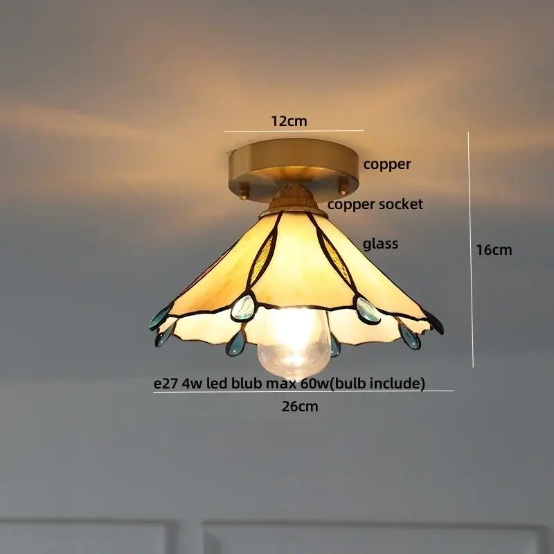 Modern nordic brass and diamond glass led ceiling light with warm-toned tiffany-style glass led ceiling shade