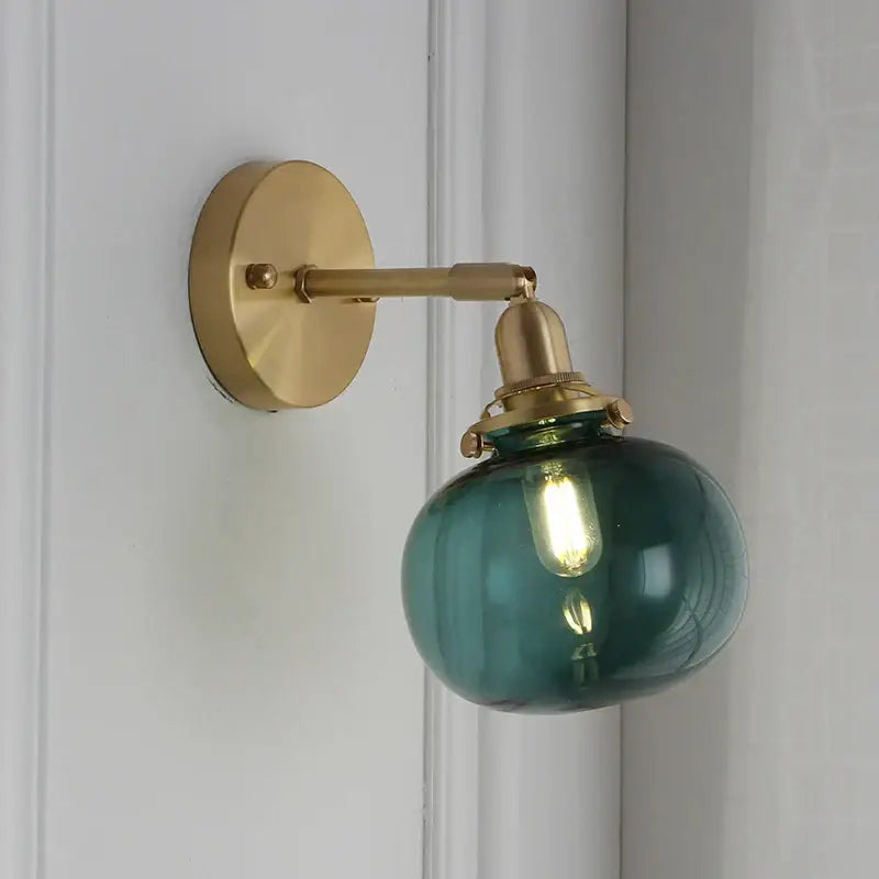 Modern nordic brass glass ball wall lamp with teal glass globe and ribbed sconce for bedroom decorbites glass ball lighting