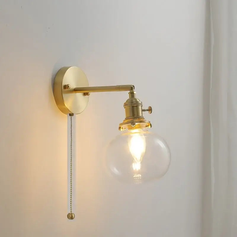 Modern nordic brass glass ball wall lamp with ribbed clear glass globe and exposed filament bulb for decorbites glass ball wall decor