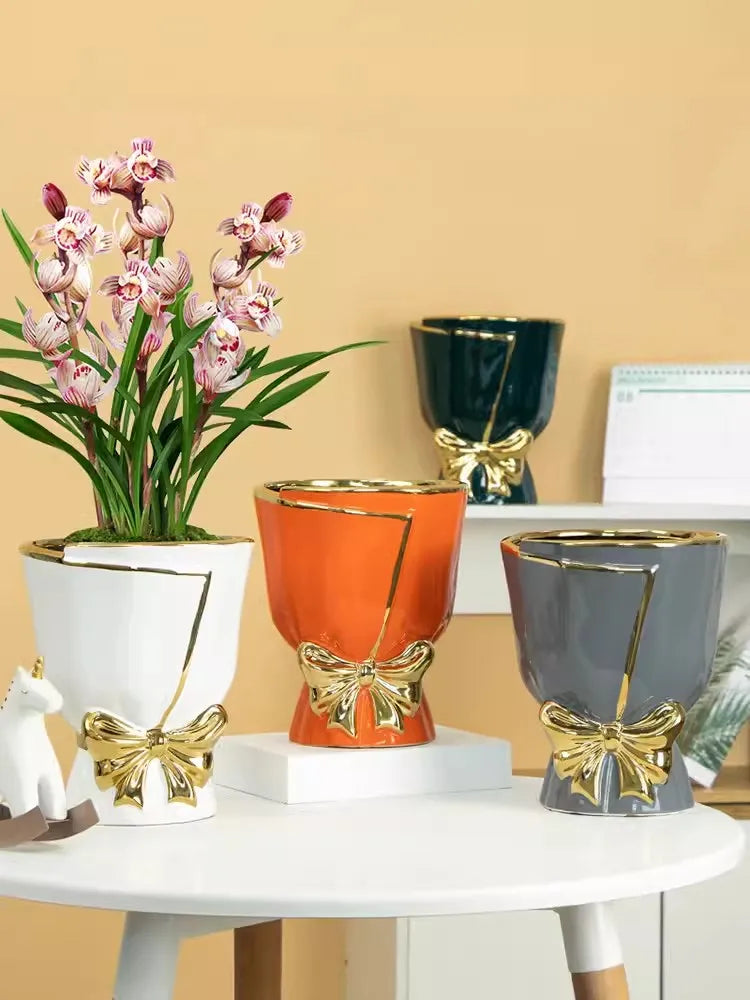 Modern Nordic Ceramic Tulip Vase for Home Decor - Vase