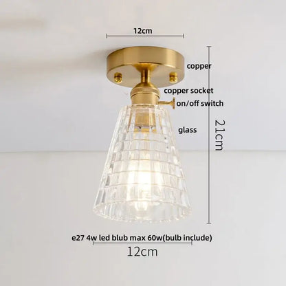 Modern nordic clear glass ceiling light fixture with faceted pendant and brass copper-finished mounting base