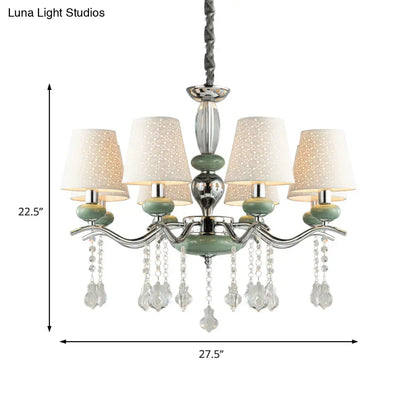 Lámpara colgante cónica nórdica moderna con 8 luces y gota de cristal - Araña verde para dormitorio