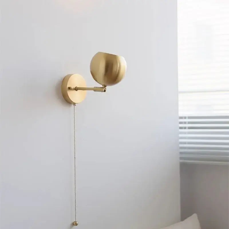 Modern nordic copper wall light brass spherical wall sconce with pull chain switch for bedroom decorbites copper wall light