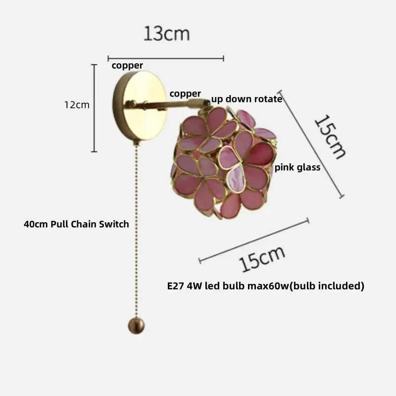 Modern nordic copper wall light with pink glass petals and 4w led bulb decorbites copper wall light for bedroom sconce