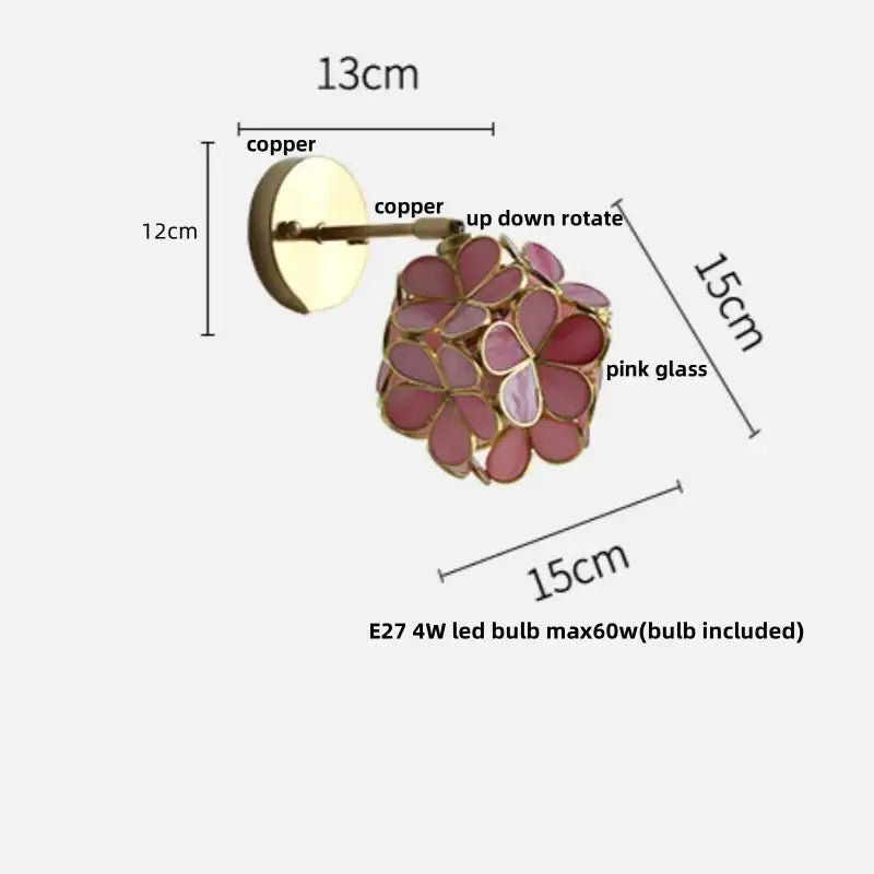 Modern nordic copper wall light bedroom sconce with adjustable arm and pink glass petals decorbites copper wall light