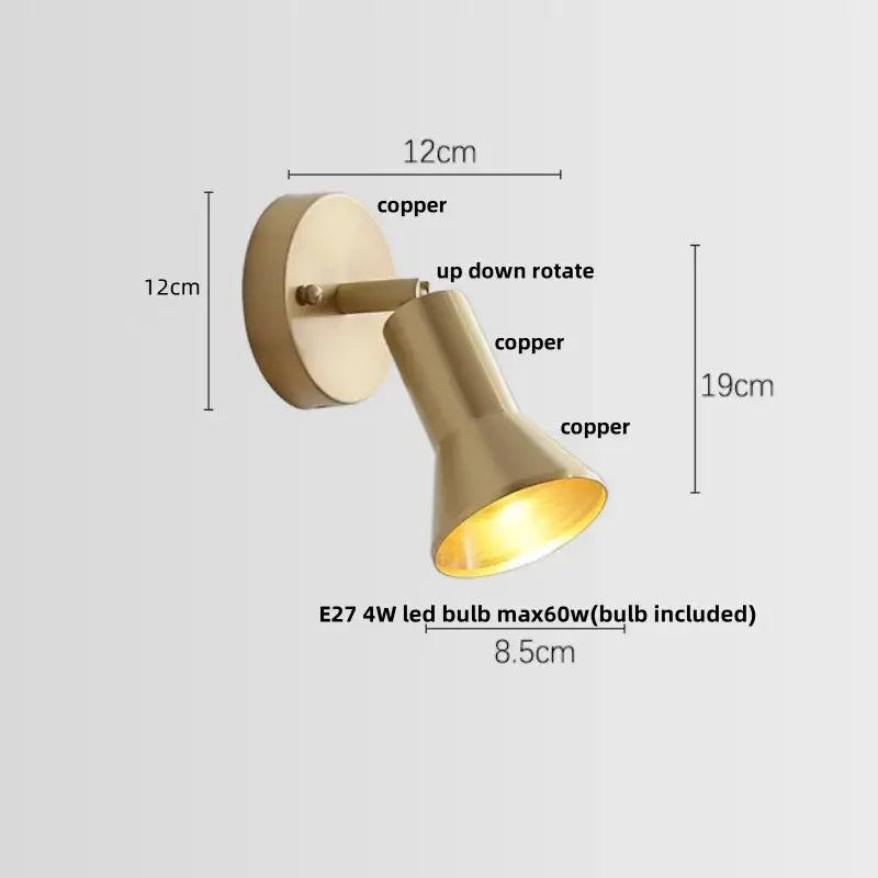 Modern nordic copper wall light with adjustable spotlight and pull chain switch for sleek bedroom decorbites copper wall decor