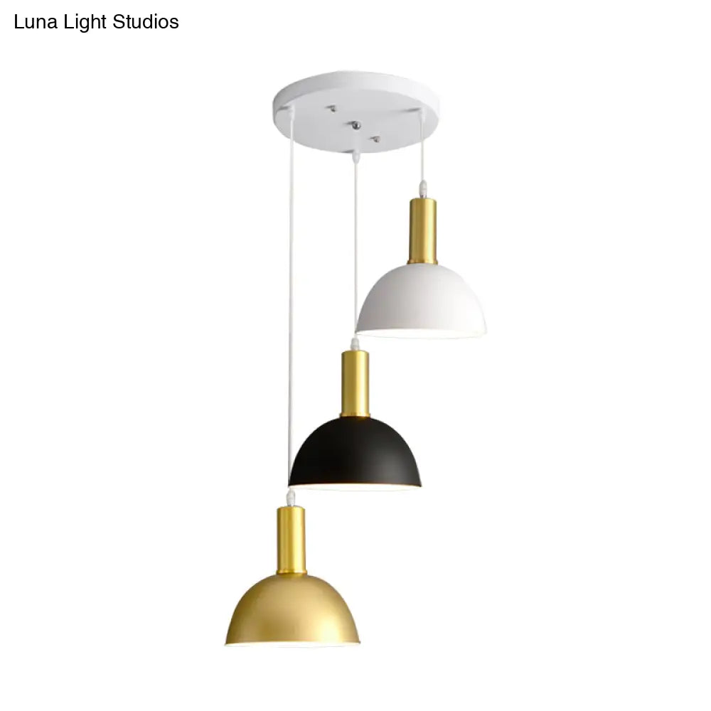 Modern Nordic Domed Hanging Light in White-Black-Gold - 3 Heads Dining Room Pendant Kit