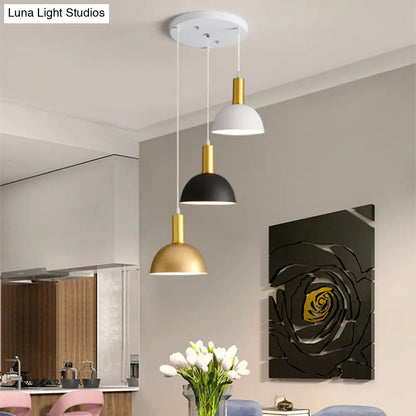 Modern Nordic Domed Hanging Light in White-Black-Gold - 3 Heads Dining Room Pendant Kit